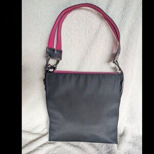 Michael Simon Black Cat Bag Purse Tote Hot Pink Leather embellishment Nylon Goth